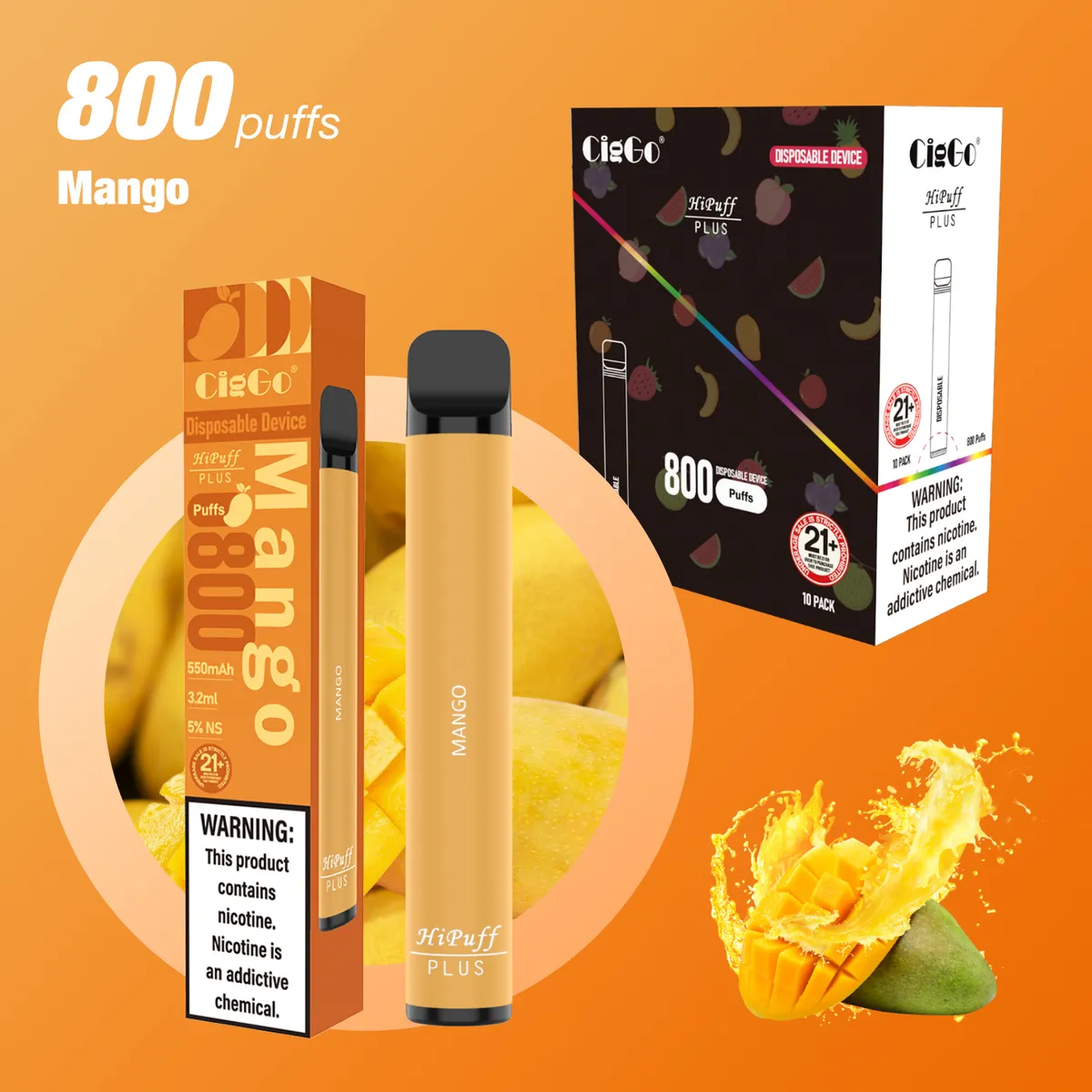 CigGo Hipuff Plus 800-puff disposable vape, 3.2 ml, HIPUFF house brand — view 7