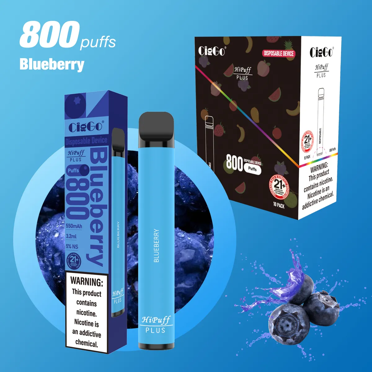 CigGo Hipuff Plus 800-puff disposable vape, 3.2 ml, HIPUFF house brand — view 8