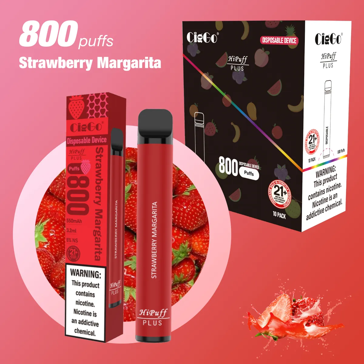 CigGo Hipuff Plus 800-puff disposable vape, 3.2 ml, HIPUFF house brand — view 9