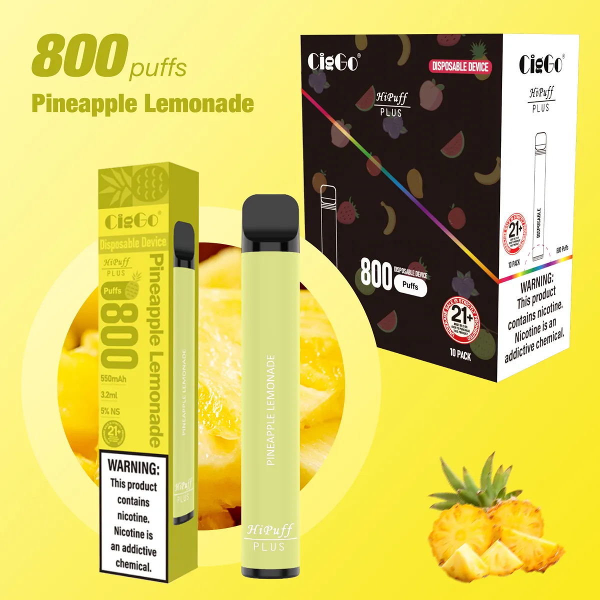 CigGo Hipuff Plus 800-puff disposable vape, 3.2 ml, HIPUFF house brand — view 10
