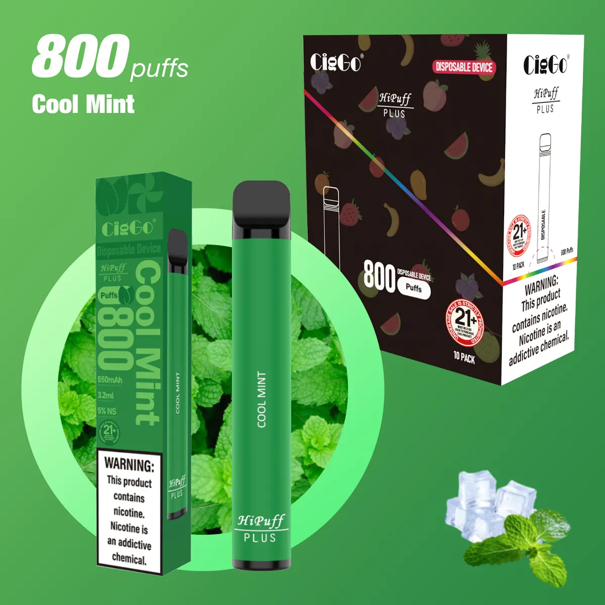 CigGo Hipuff Plus 800-puff disposable vape, 3.2 ml, HIPUFF house brand — view 11