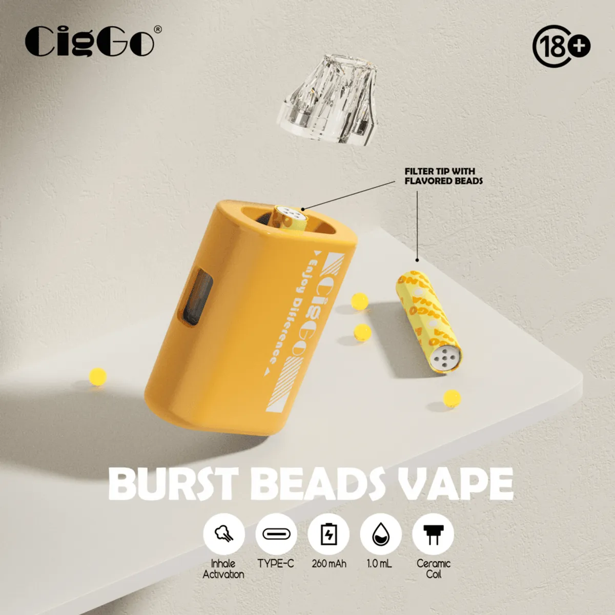 J71 vape device with changeable flavor beads tube accessory