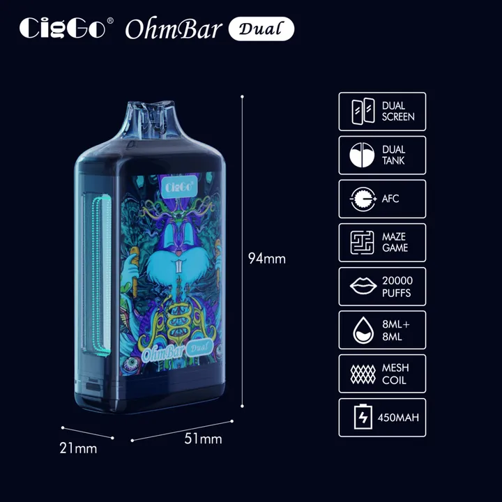 J76 CigGo OhmBar Dual 20000-puff disposable vape — view 2