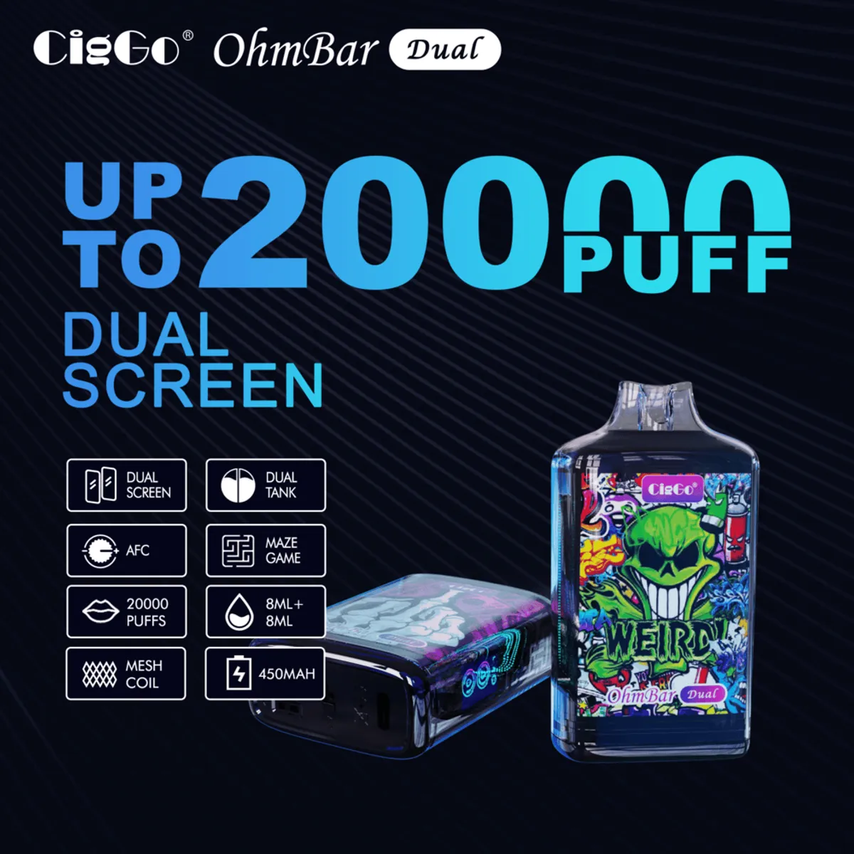 J76 CigGo OhmBar Dual 20000-puff disposable vape — view 3