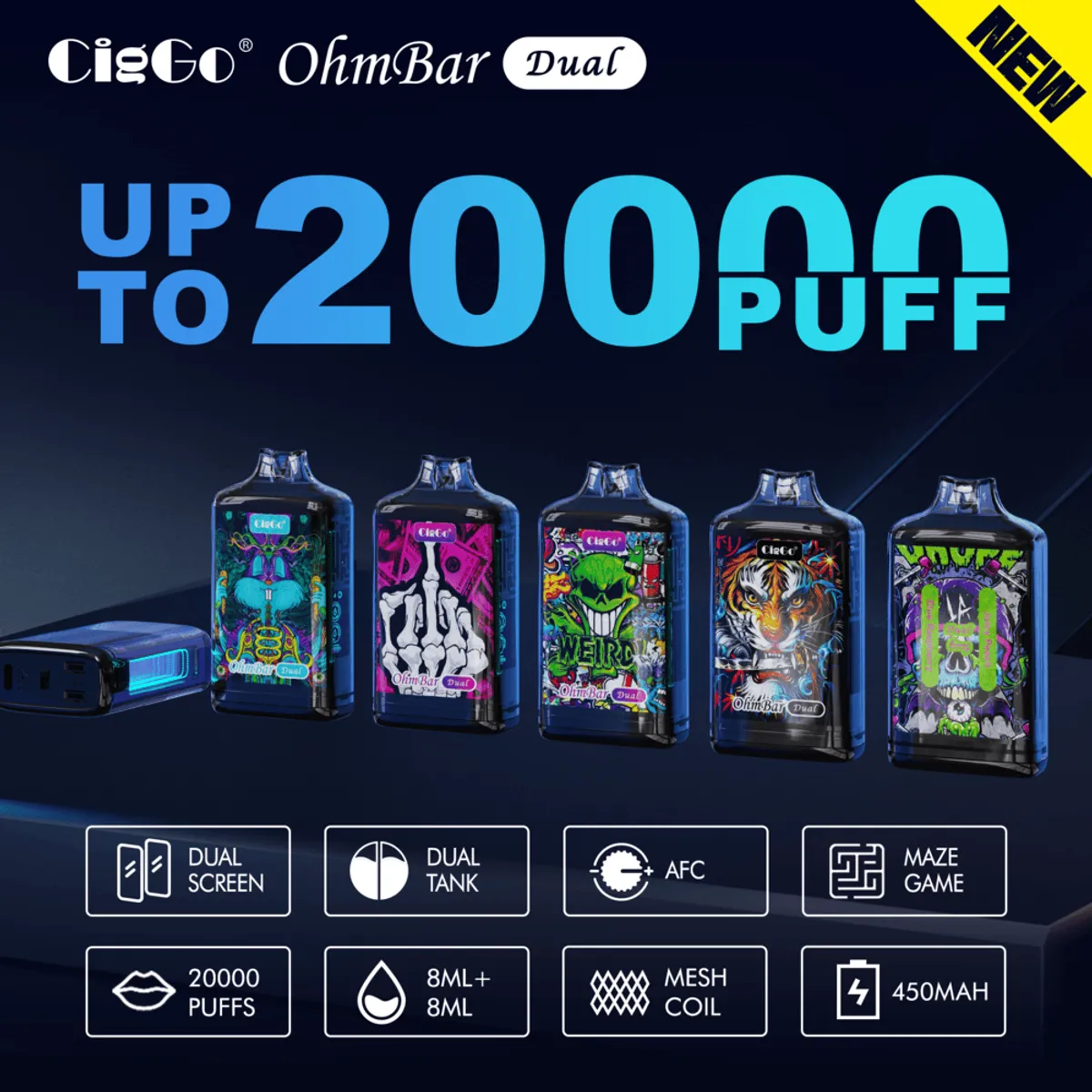 J76 CigGo OhmBar Dual 20000-puff disposable vape — view 4