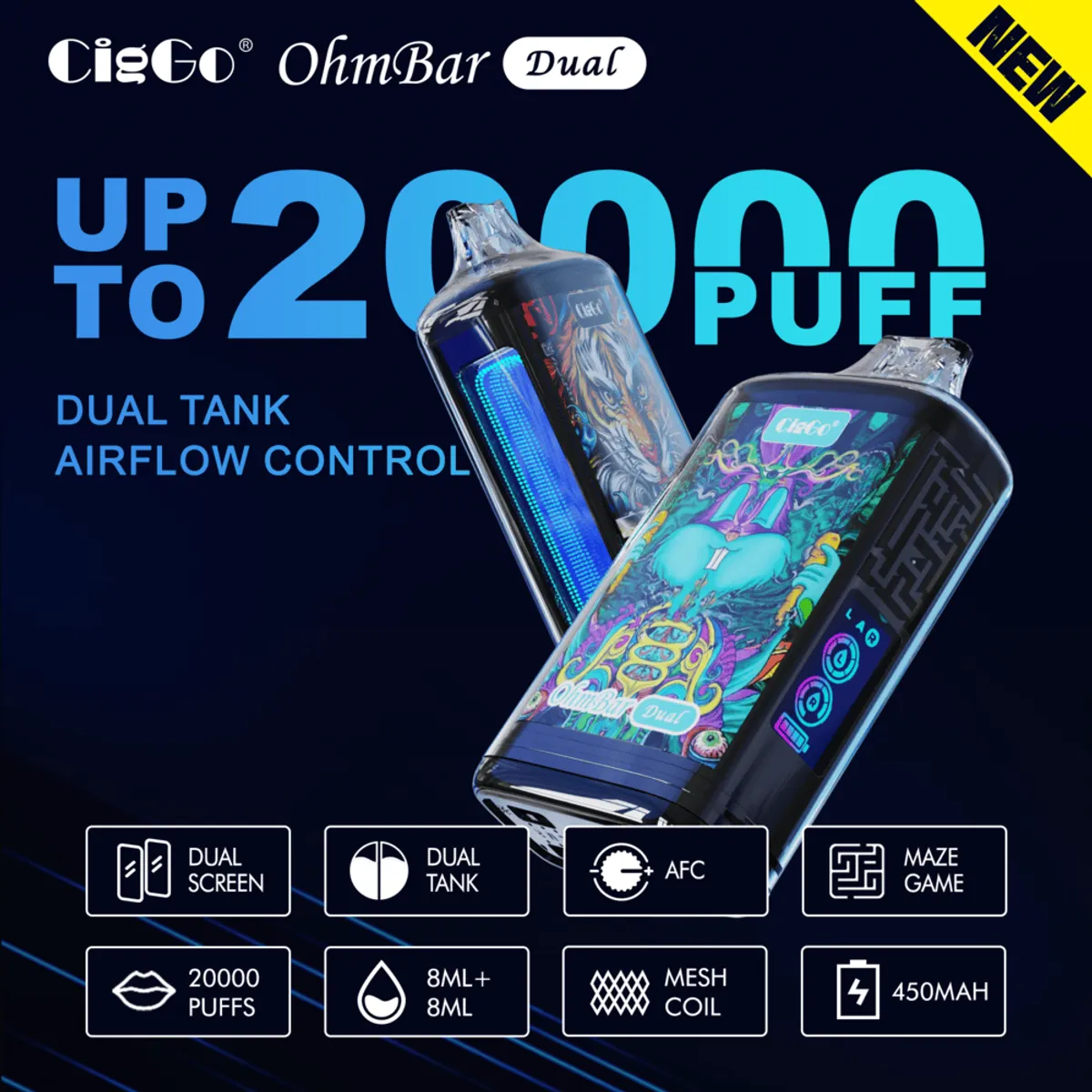 J76 CigGo OhmBar Dual 20000-puff disposable vape — view 5