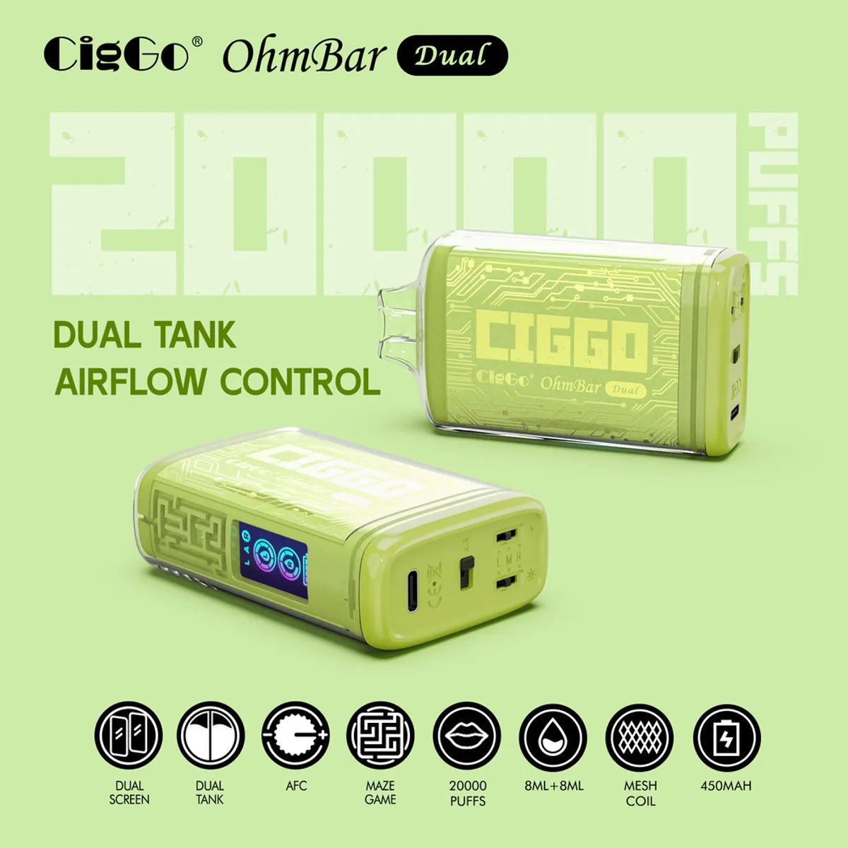 J76 CigGo OhmBar Dual 20000-puff disposable vape — view 7