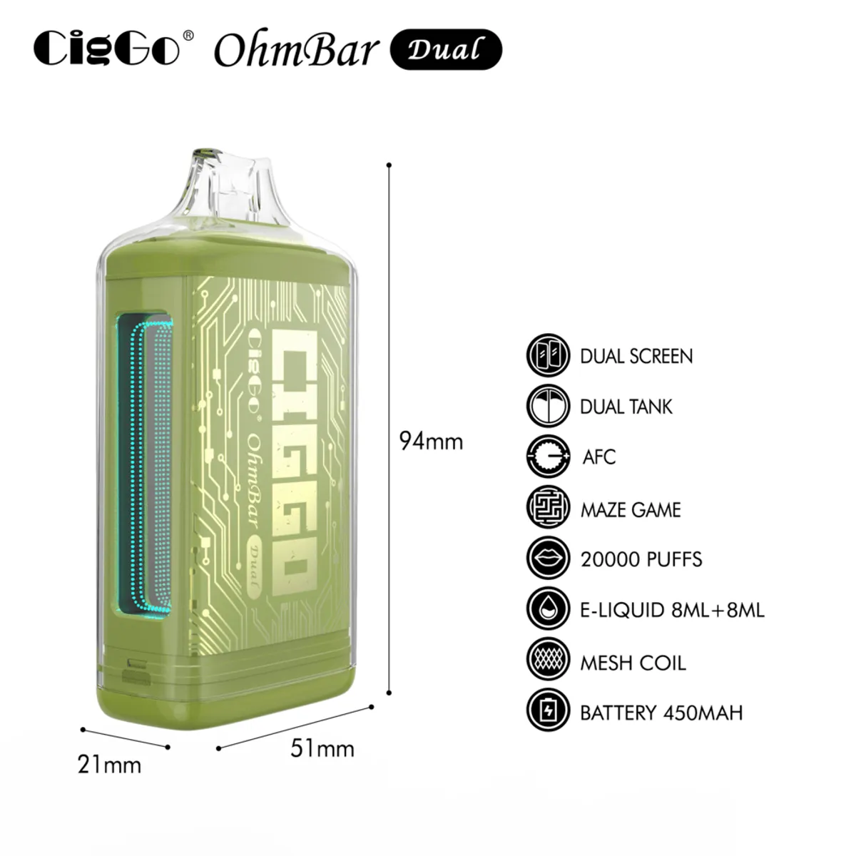 J76 CigGo OhmBar Dual 20000-puff disposable vape — view 9