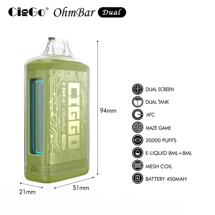 J76 CigGo OhmBar Dual 20000-puff disposable vape — view 9