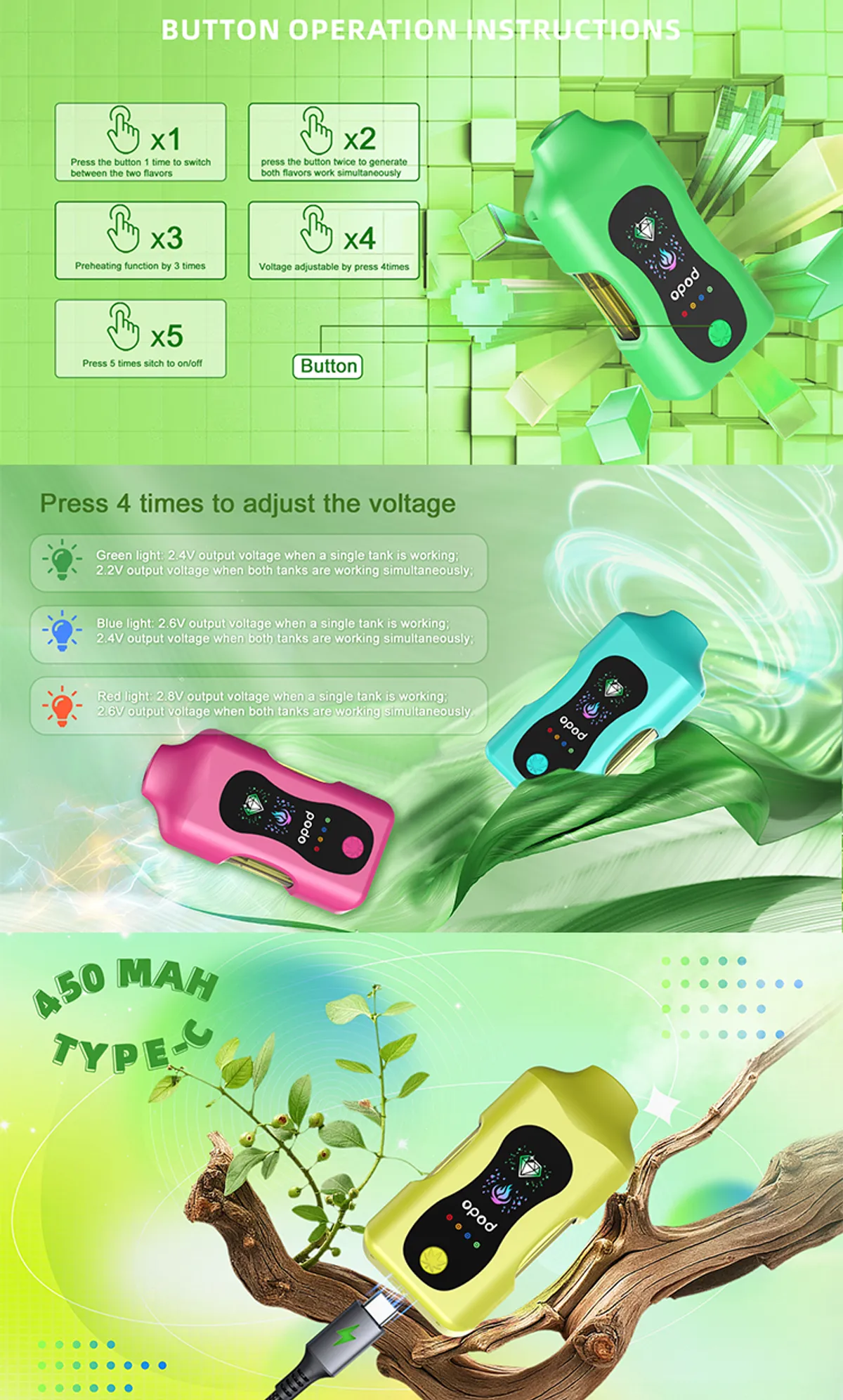 J91 dual-tank disposable vape, 2 ml + 2 ml tanks, 450 mAh battery — view 6