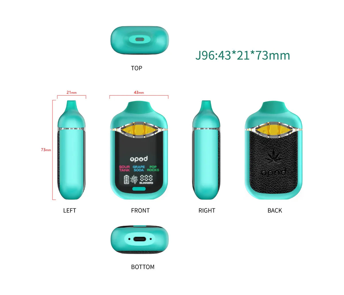 J96 triple-flavor vape device, 3 × 0.66 ml chambers, large display — view 3
