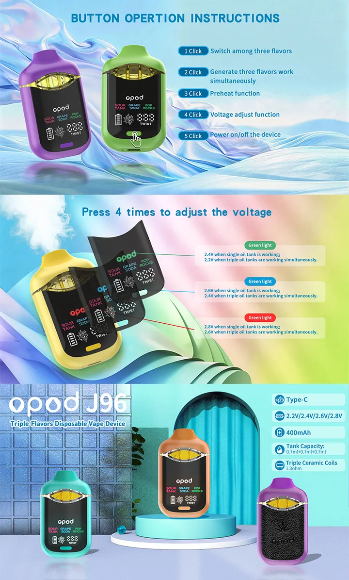J96 triple-flavor vape device, 3 × 0.66 ml chambers, large display — view 7