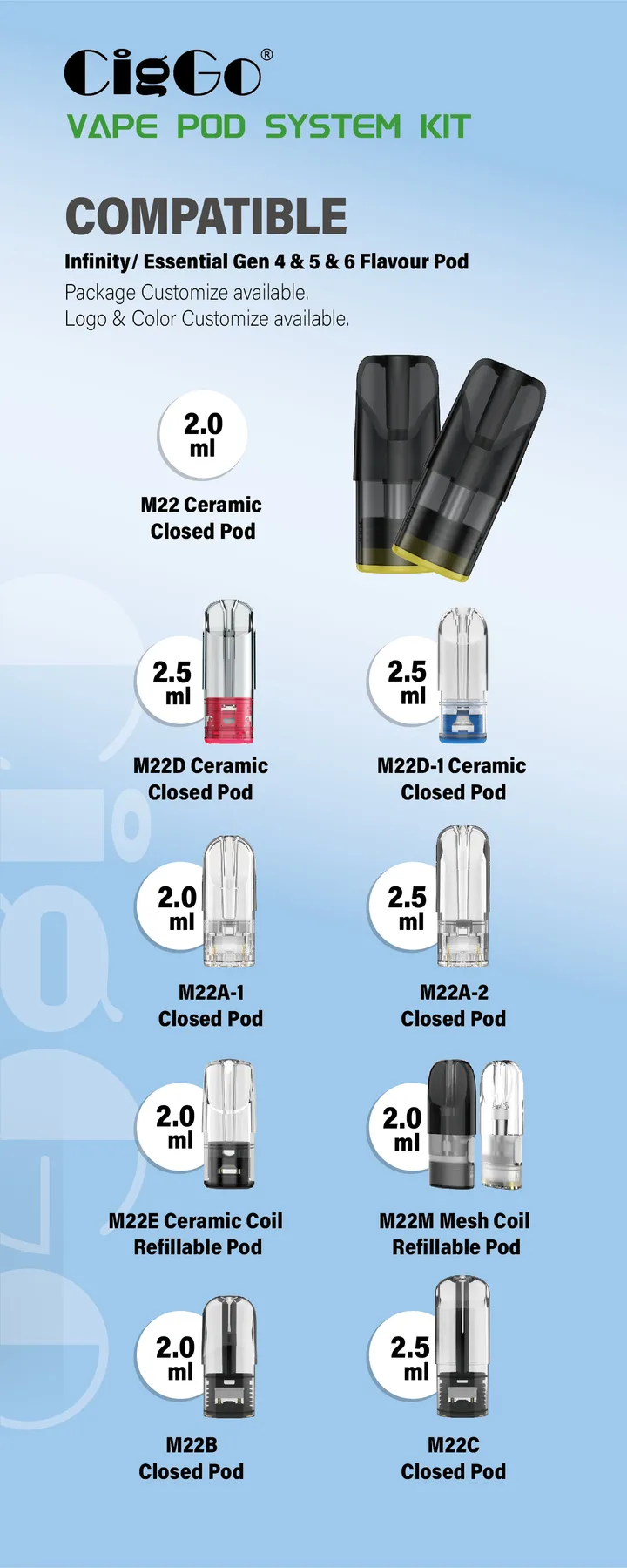 M22-R refillable pod system, 1.8 ml PCTG pod with ceramic 1.0 Ω coil — view 11