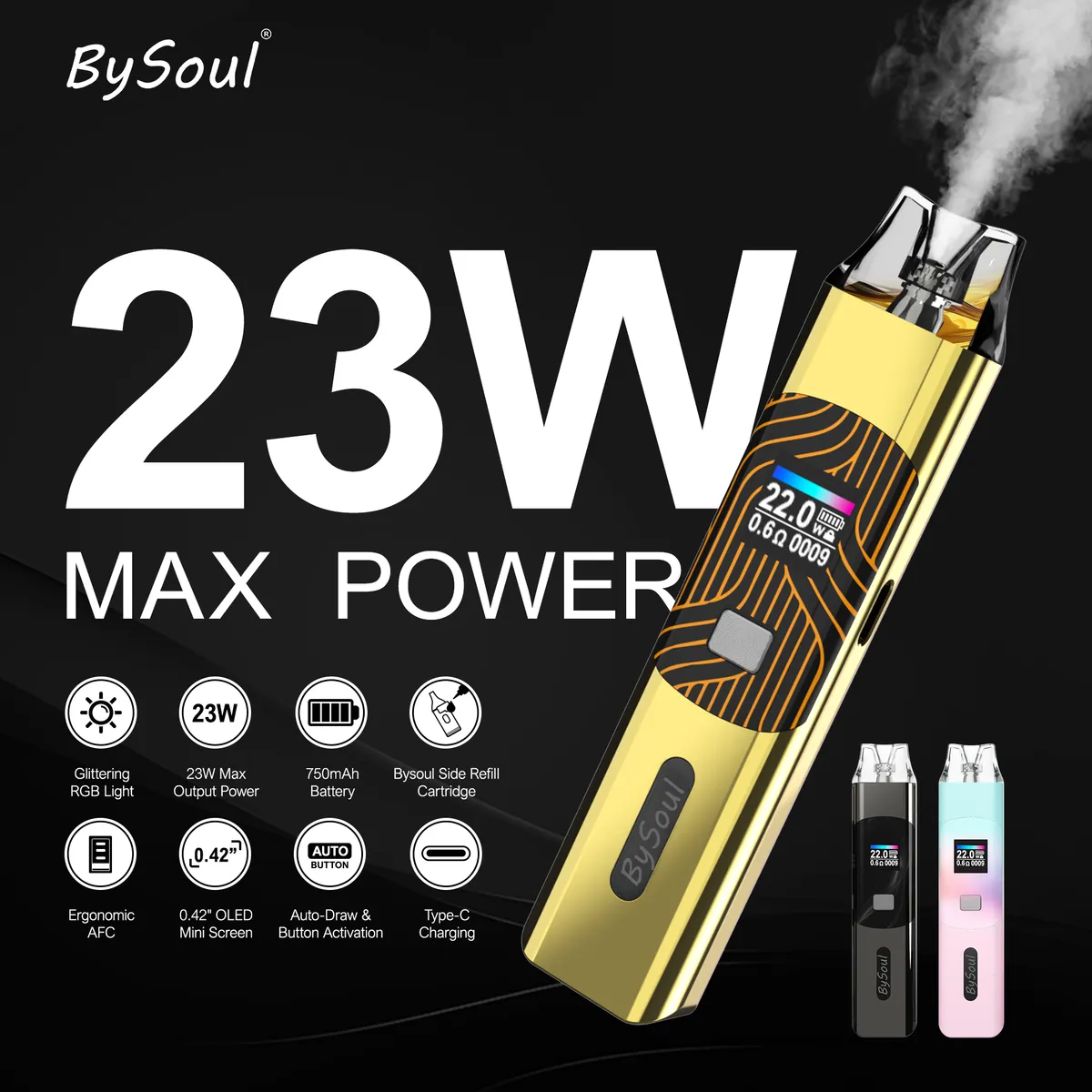 M37 Bysoul pod system, 23 W output, 750 mAh, 0.42 inch OLED screen — view 2