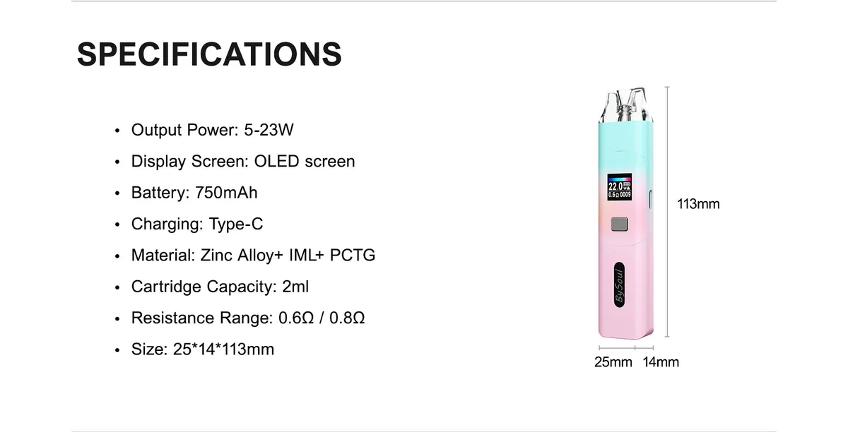 M37 Bysoul pod system, 23 W output, 750 mAh, 0.42 inch OLED screen — view 14